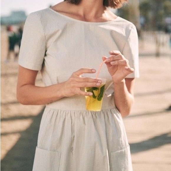 Sezane Odalie button back blue and white striped dress. EUC. Size 38 (6) - Picture 1 of 6